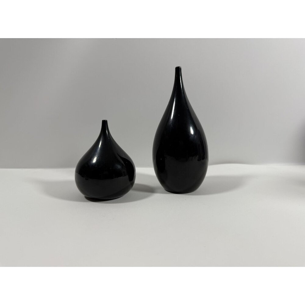 Mid Century Takahashi Black Lacquered Teardrop Salt & Pepper Shakers Japan FLAWS